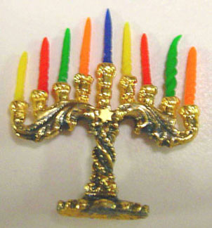 Dollhouse Miniature Patina Menorah & Candles